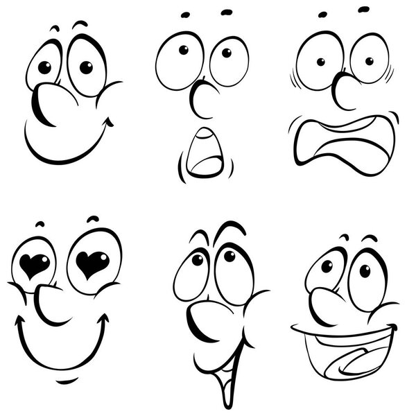 Different facial expressions on white background