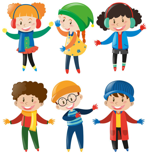 Счастливые дети в зимней одежде
