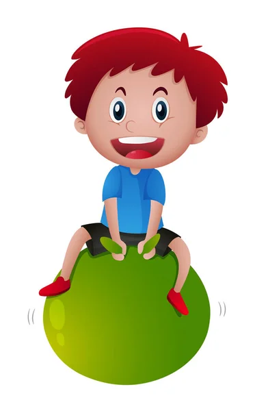 Niño sentado en la bola verde — Vector de stock