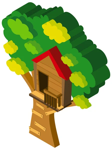 Design 3D para casa de árvore na árvore — Vetor de Stock