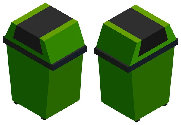 Latas de lixo verde isométrico em branco —  Vetores de Stock