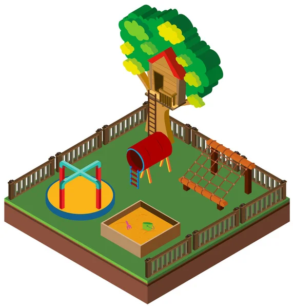 3D design for playground with treehouse — Stock Vector