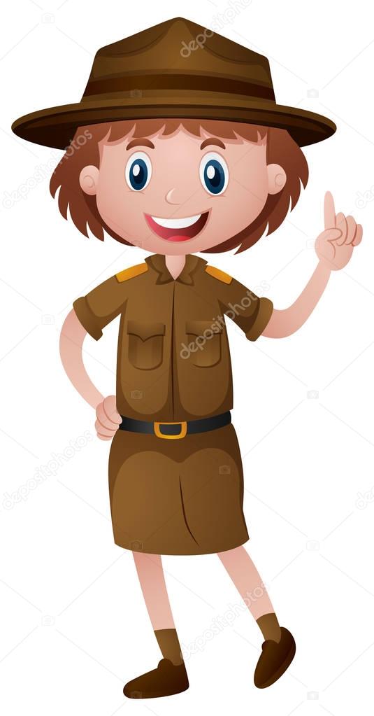 Female park ranger in brown uniform