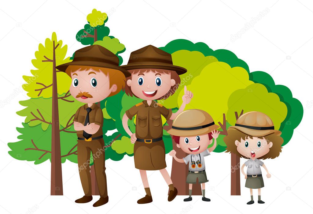 People in safari outfit in the forest