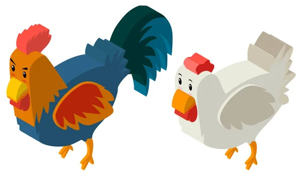 Diseño 3D para gallina y gallo — Vector de stock