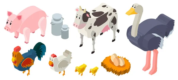 Conception 3D pour animaux de ferme — Image vectorielle