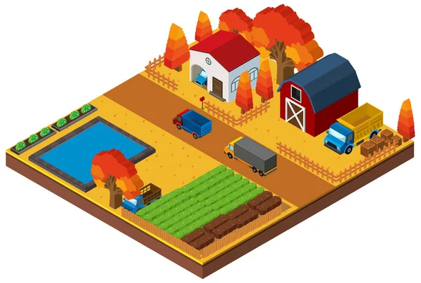 Conception 3D pour les maisons et les terres agricoles — Image vectorielle