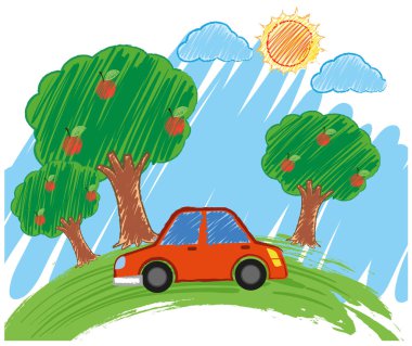 Kırmızı araba park ile sahne