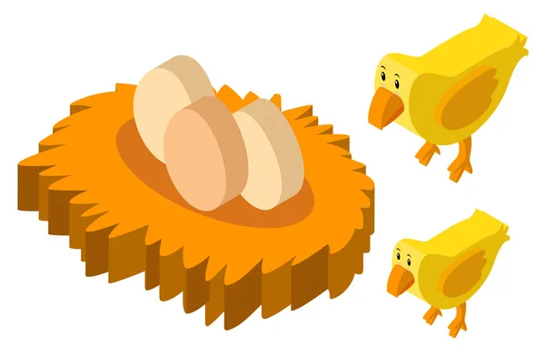 Diseño 3D para dos pollitos y huevos — Vector de stock