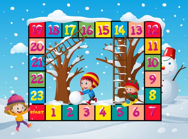 Modelo de jogo com crianças na neve —  Vetores de Stock