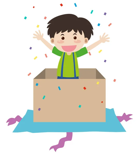 Happy boy in birthday present box — Stock Vector