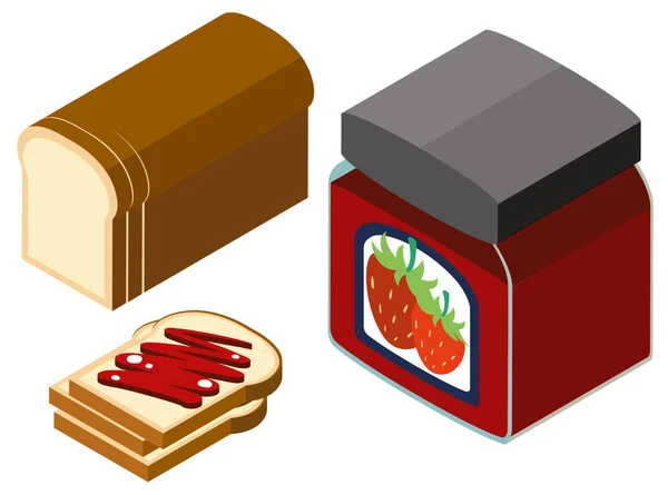 딸기 잼, 빵에 대 한 3d 디자인 — 스톡 벡터