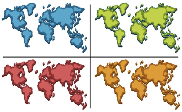 Mundo atlas em quatro cores — Vetor de Stock