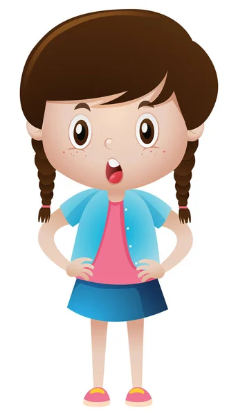 Niña con camisa y falda azul — Vector de stock