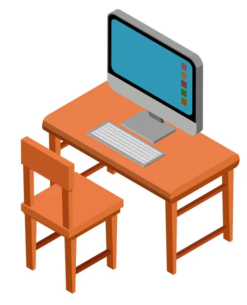 3D design pro psací stůl s počítačem na vrcholu — Stockový vektor