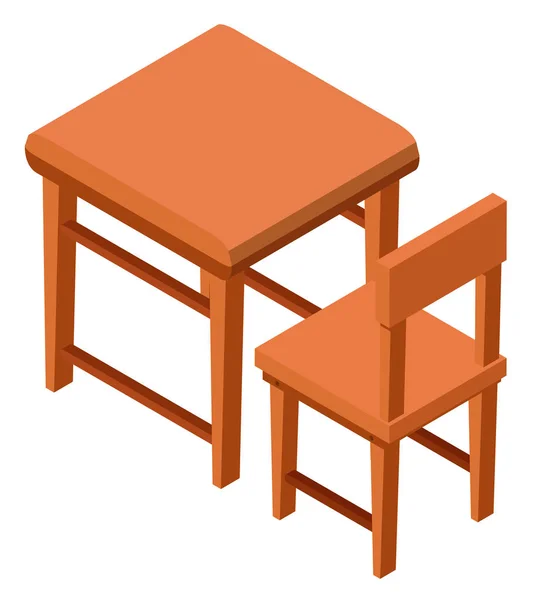 3D-s tervezés fából készült asztal és szék — Stock Vector