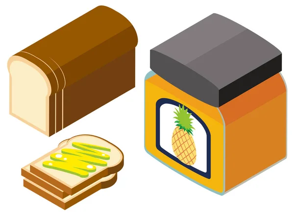 Design 3D para engarrafamento de pão e abacaxi — Vetor de Stock