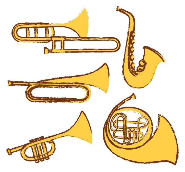 Diseño Doodel para diferentes tipos de instrumentos musicales — Archivo Imágenes Vectoriales
