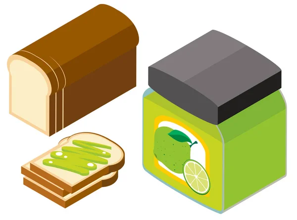 3D design, a kenyér és a lime jam — Stock Vector