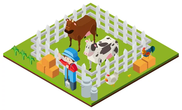 农夫和牛的 3d 设计 — 图库矢量图片