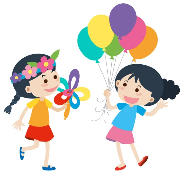 Deux filles avec des ballons colorés — Image vectorielle