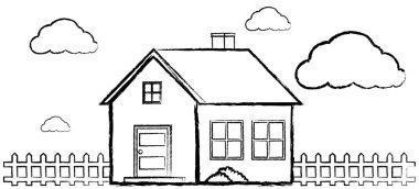 Renk olmadan tek evin doodle