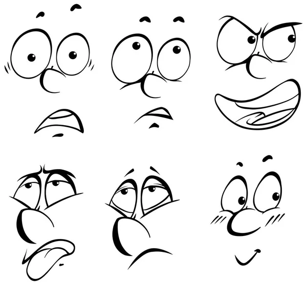 Sechs verschiedene Gesichtsausdrücke — Stockvektor