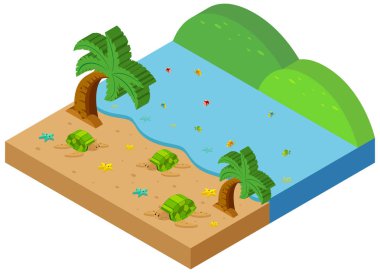 plaj ve okyanus ile bir manzara için 3D tasarım