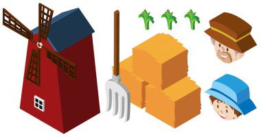 3D tasarım çiftçiler ve yel değirmeni için