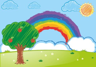 Gökkuşağının üstünde Bahçe için Doodle sanat