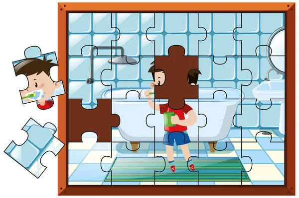 Jigsaw puzzle parçaları çocuk diş fırçalama ile — Stok Vektör