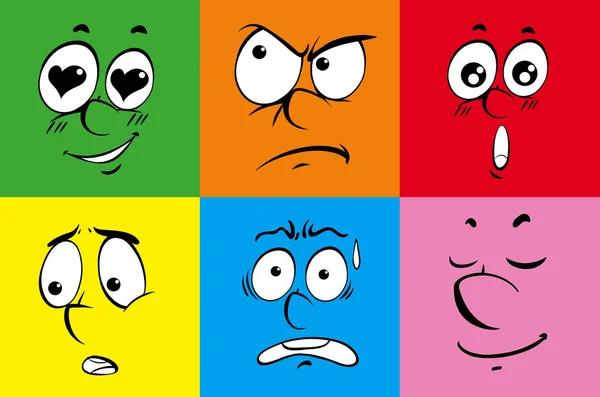 Expresiones faciales sobre fondo colorido — Vector de stock