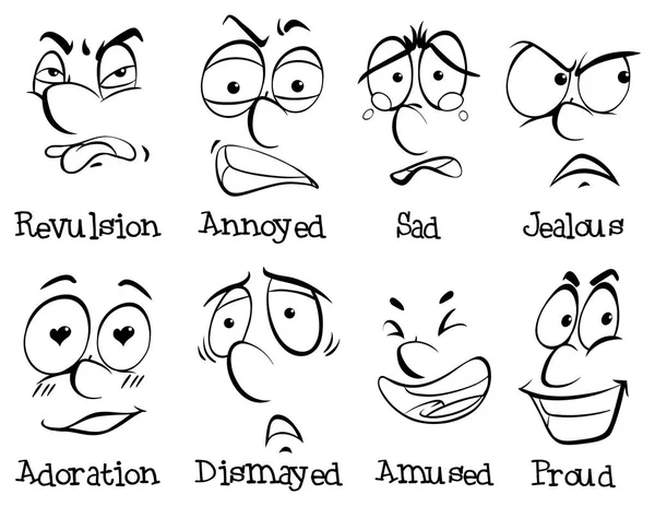 Eight different facial expressions — Stock Vector