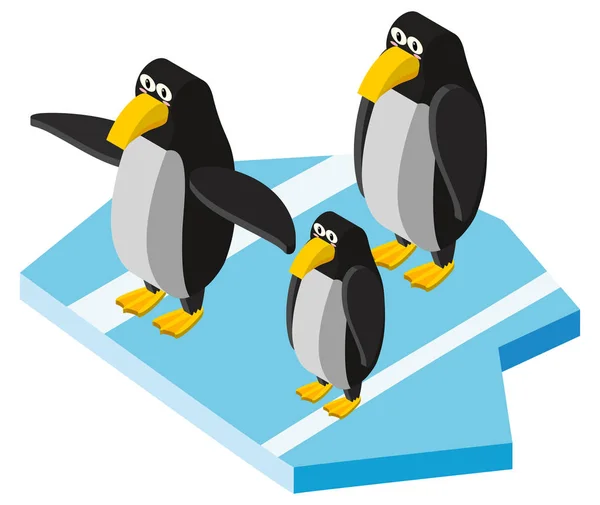 Diseño 3D para tres pingüinos — Vector de stock