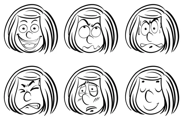 Doodle girl with different facial expressions — Stock Vector