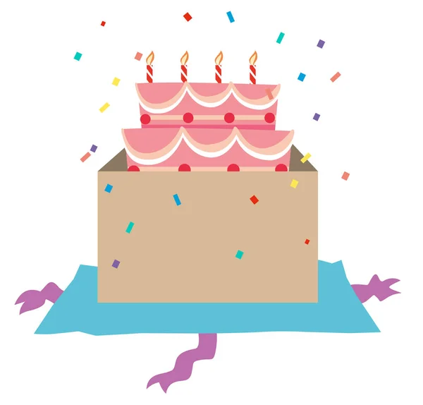 Pastel de cumpleaños con velas en la caja — Archivo Imágenes Vectoriales