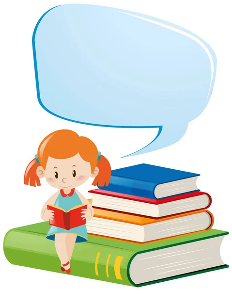 Speech bubble template with girl reading — Stock Vector