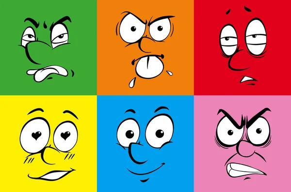 Human facial expressions on colorful background — Stock Vector