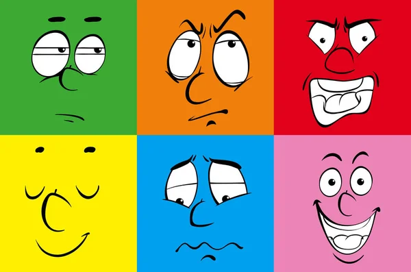 Facial expressions on colorful squares — Stock Vector