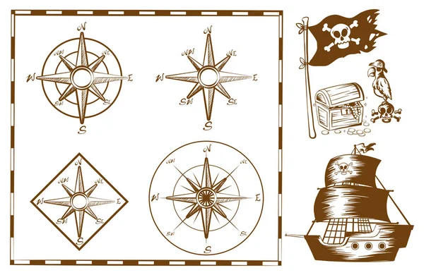 Navio pirata e outros símbolos —  Vetores de Stock