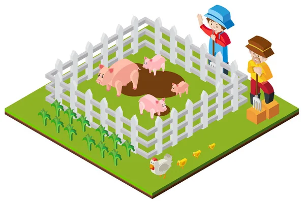 为农民和猪的 3d 设计 — 图库矢量图片