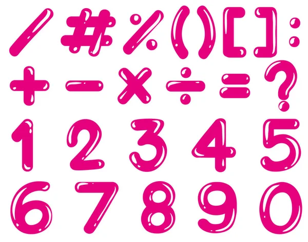 Numbers and math signs in pink color — Stock Vector