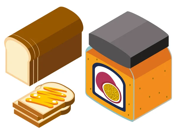 面包和百香果果酱的 3d 设计 — 图库矢量图片
