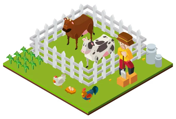 Desenho 3D para agricultores e animais de fazenda — Vetor de Stock