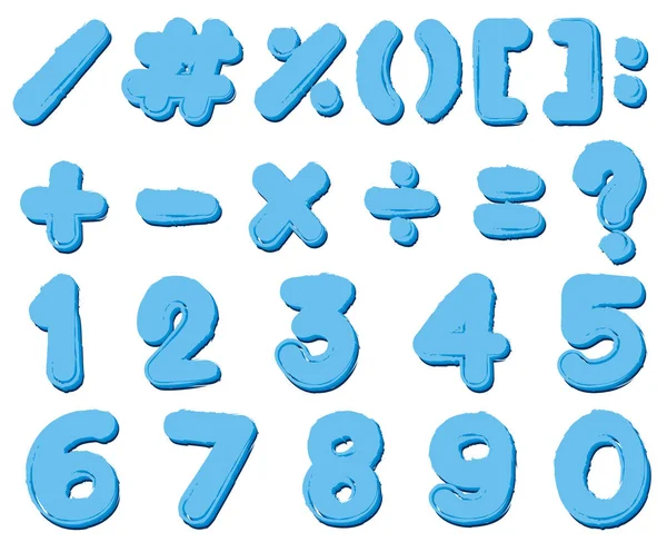 Design del carattere per numeri e segni in blu — Vettoriale Stock