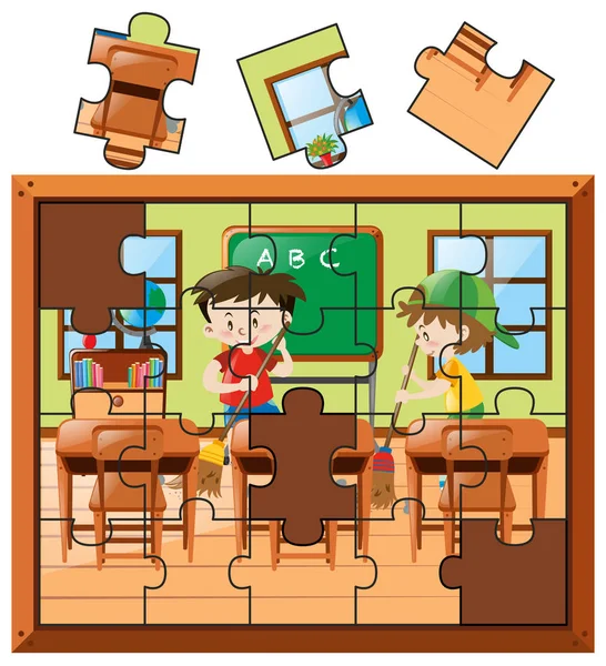 hat Objector Ooze Jigsaw puzzle pieces with boys cleaning classroom Stock Vector Image by  ©brgfx #143886609