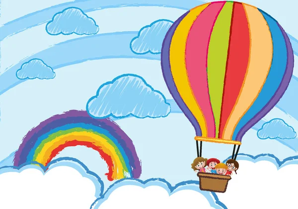 Enfants montant sur ballon dans le ciel — Image vectorielle