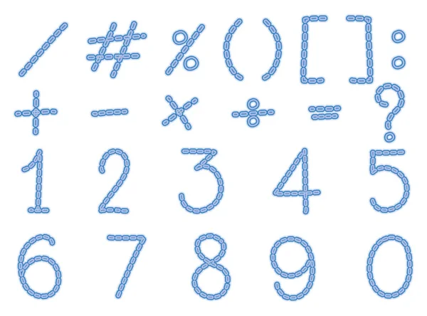 Lettertype ontwerp voor getallen en tekenen in lichtblauw — Stockvector