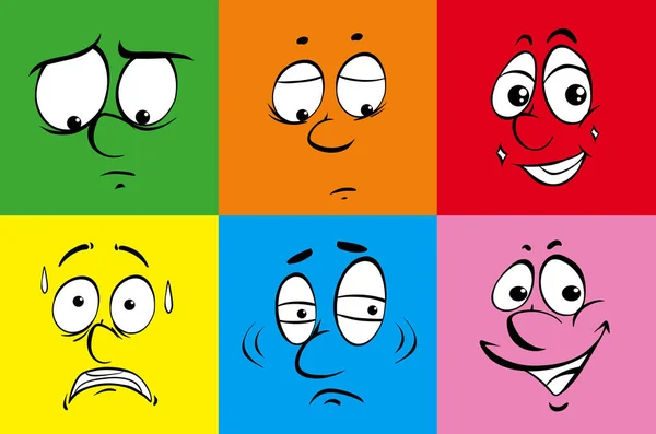 Різні емоції обличчя на кольоровому фоні — стоковий вектор