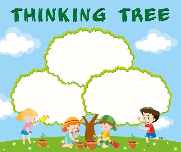 Border template with kids planting trees Royalty Free Stock Vectors